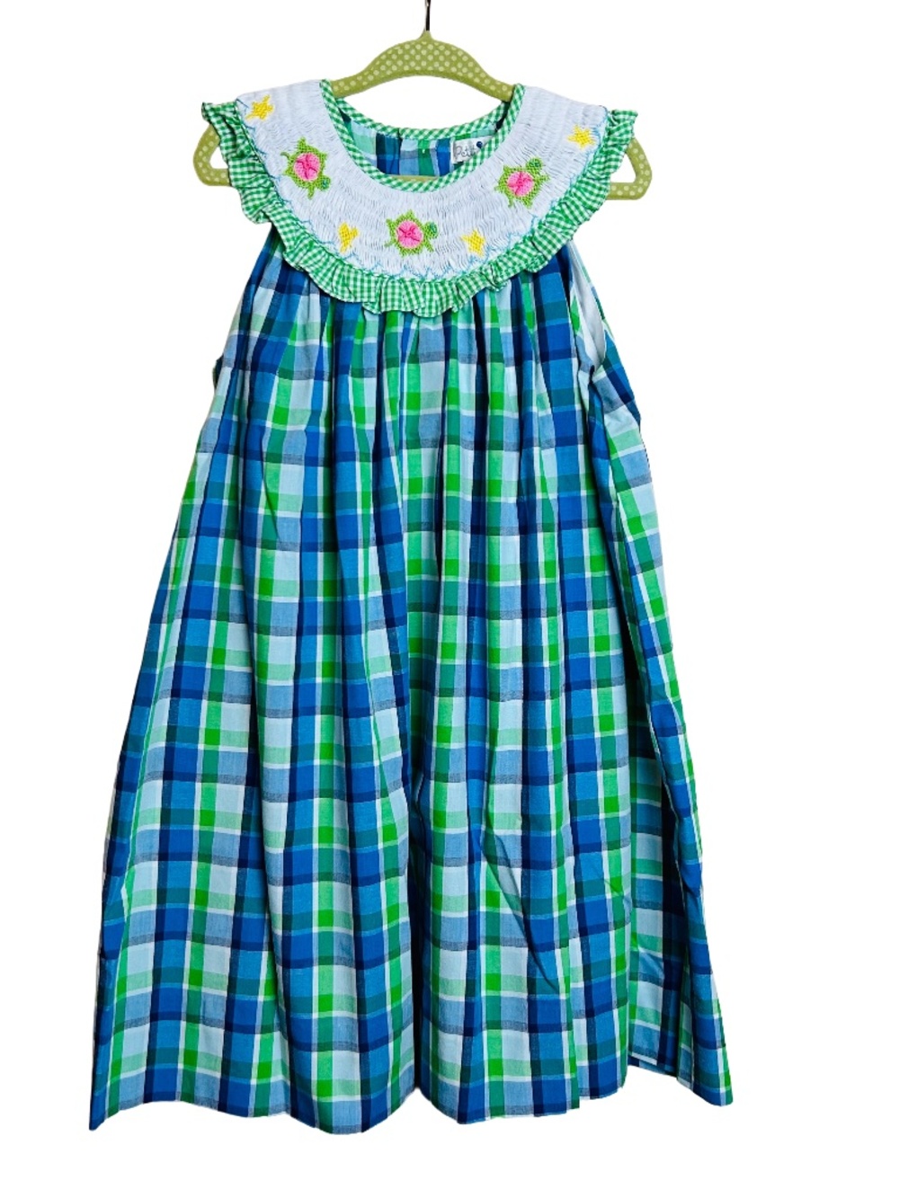 Petit Ami Smocked Turtle Dress 4T Plaid Embroidered